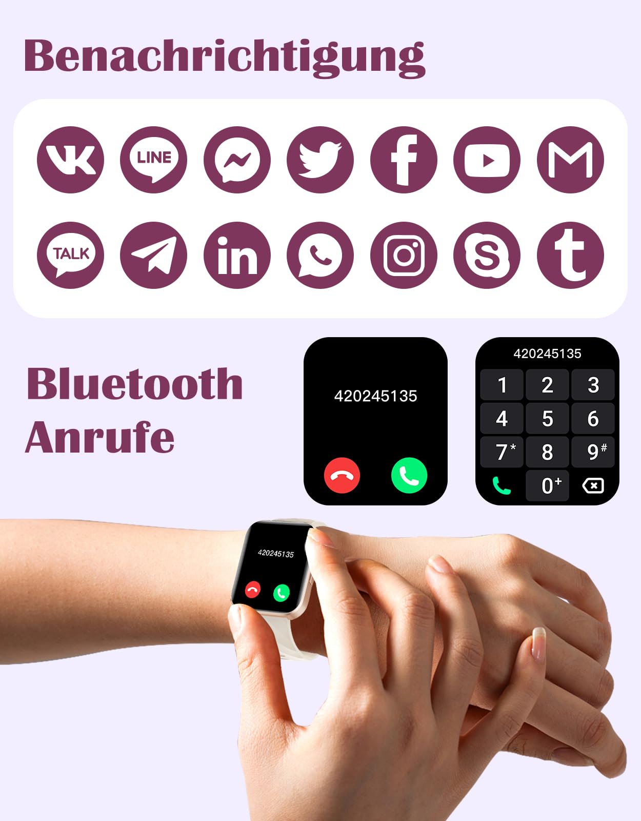 RUIMEN Smartwatch Damen Herren mit Telefonfunktion Fitnessuhr Schrittzähler Uhr mit Pulsmesser SpO2 Messung Schlafüberwachung Nachrichten Multi Trainingsmodi Smart Watch Wasserdicht Für Android iOS