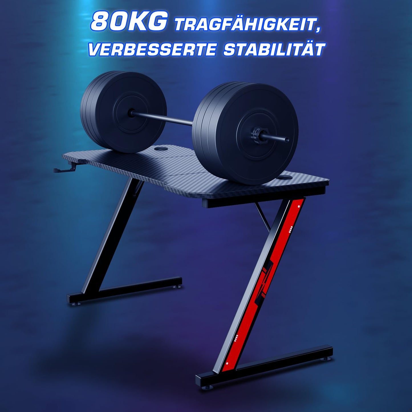 Homall Gaming Table, 80 x 52 cm, Z-Frame Gamer Desk with Headphone Hooks & Drink Holder, Carbon Coating, Ergonomic PC Computer Desk, Sturdy Table
