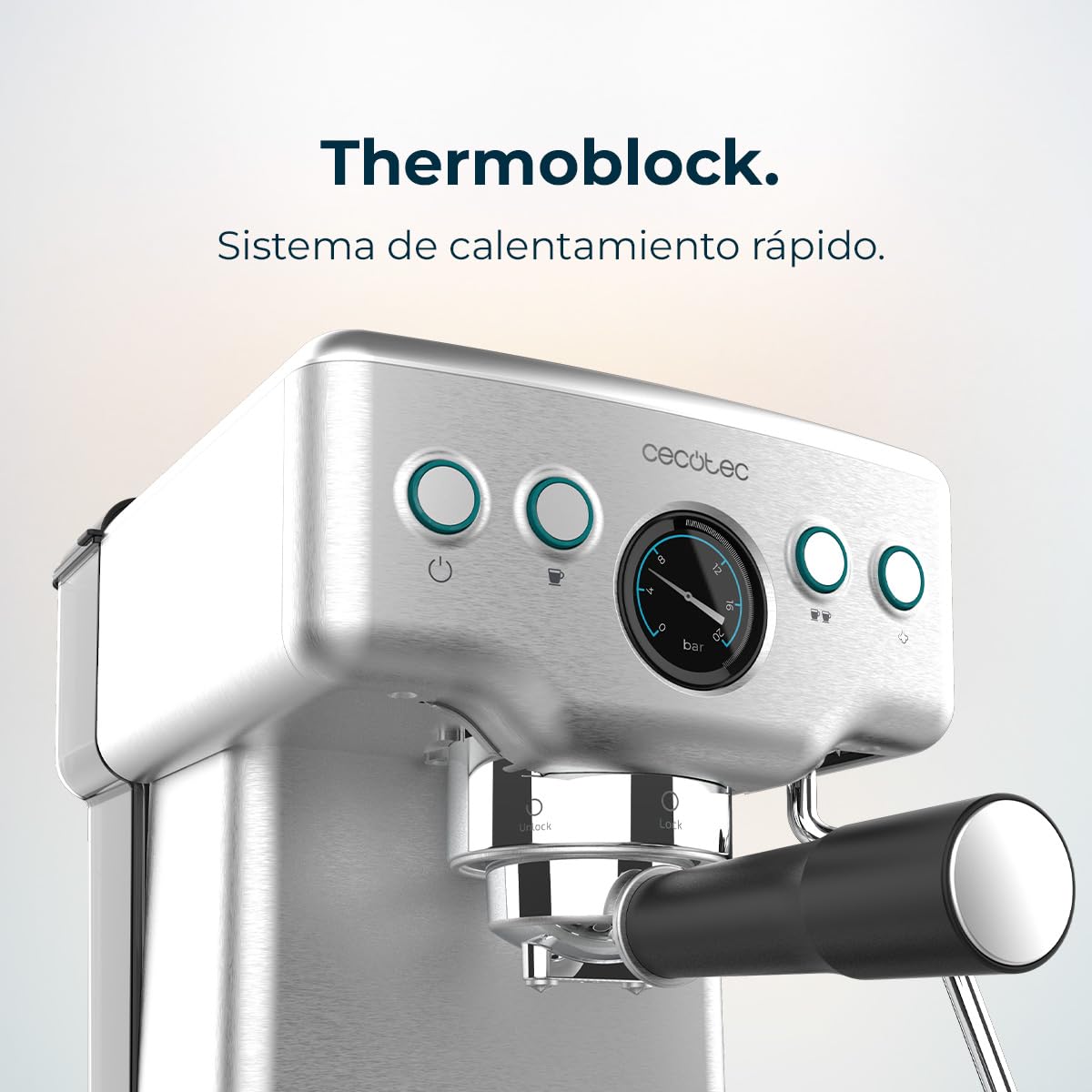Cecotec Espressomaschine Barista Power Espresso 20 Barista Maestro, 2250 W, 20 Bar, Manometer und 2 Thermoblocks, Kaffeebohnenbehälter, 20-stufiges Mahlwerk, Dampfauslass