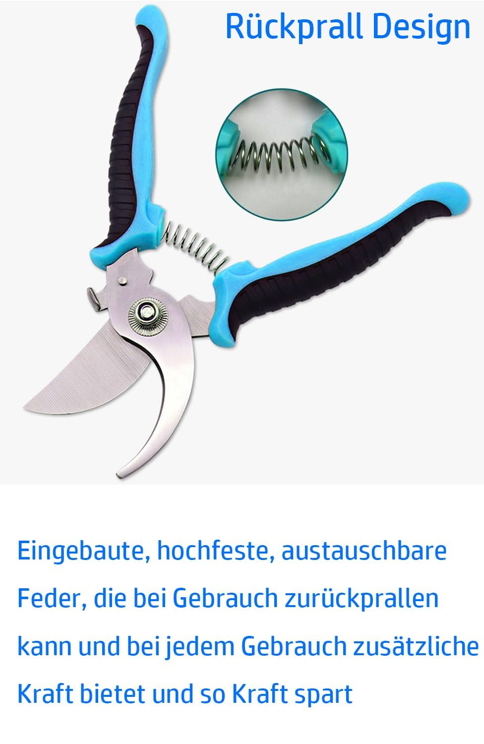Jütze® Gartenschere für Sträucher und Blumen mit Rutschfester Griff & Edelstahl-Klinge, Leicht & Ergonomisch Rosenschere, Sicher mit Klingensperre, Beidhändig bedienbar, Länge 19cm