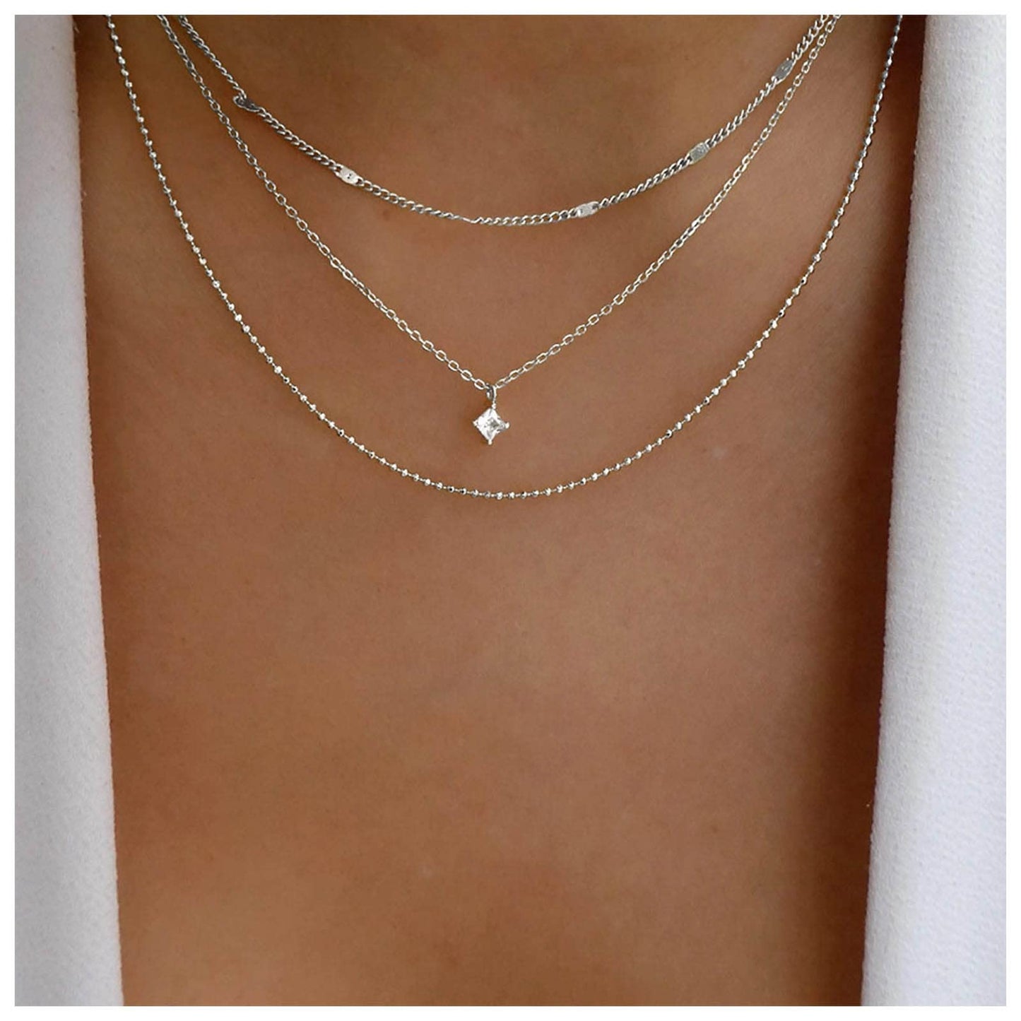 Dervivea Boho Layered CZ Crystal Necklace