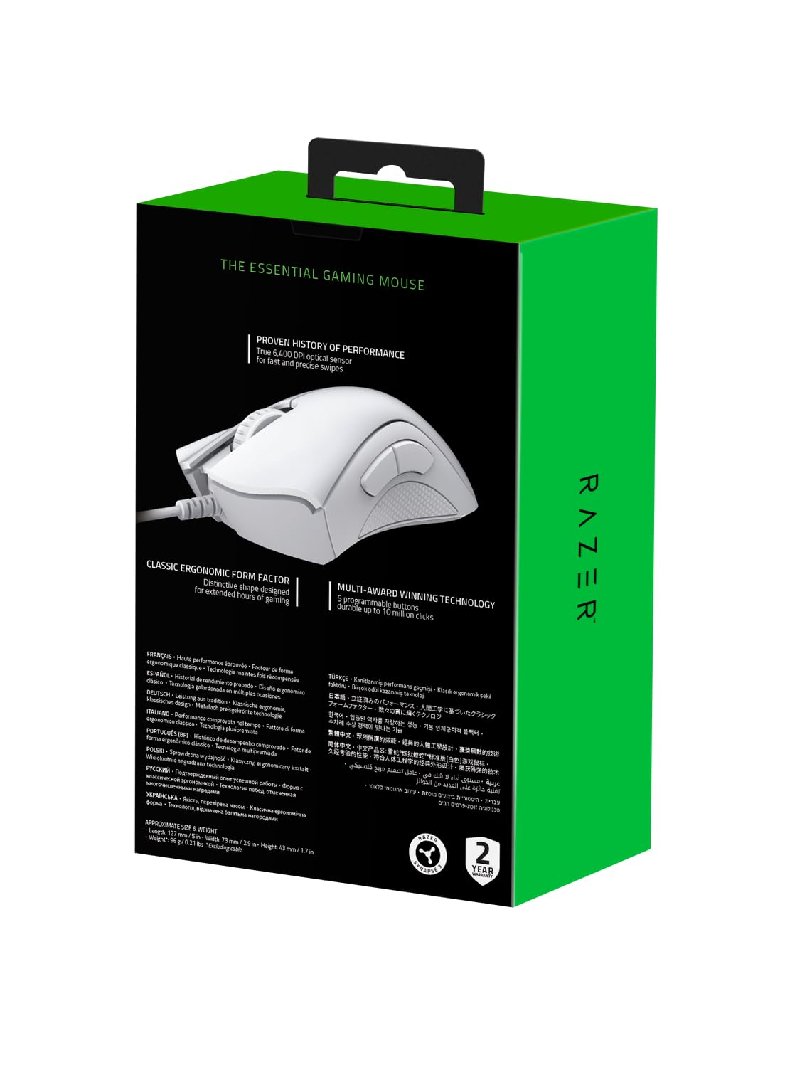 Razer DeathAdder Essential (2021) - Kabelgebundene Gaming-Maus mit Optischem Sensor mit 6400 DPI (5 programmierbare Tasten, Ergonomischer Formfaktor, 10 Millionen Klicks Lebensdauer) Schwarz