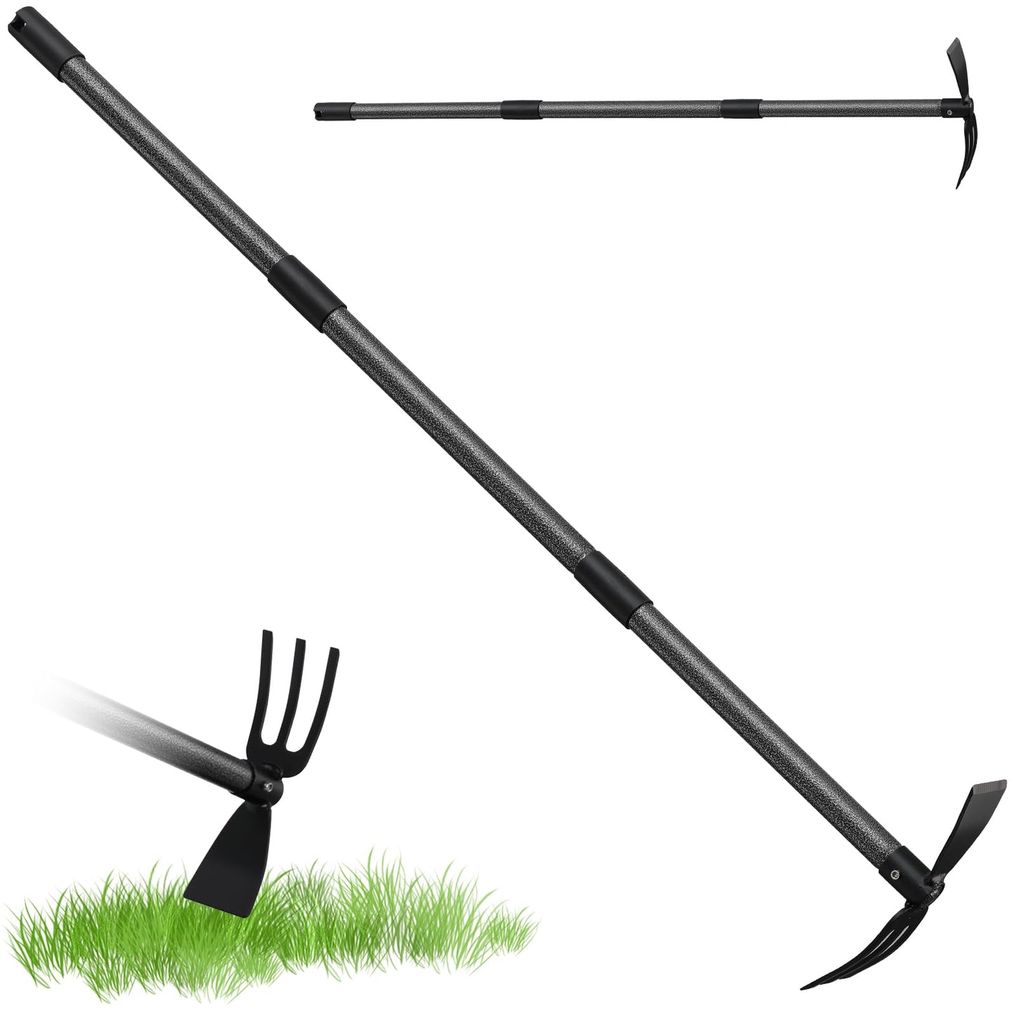 HARRMS Gartenhacke mit Stiel, 76cm, 3-Zinken-Doppelhacke Unkrautharke Metall, Multifunktionale Hacke Gartengeräte Gartenzubehör zum lockern, lüften und jäten des Bodens