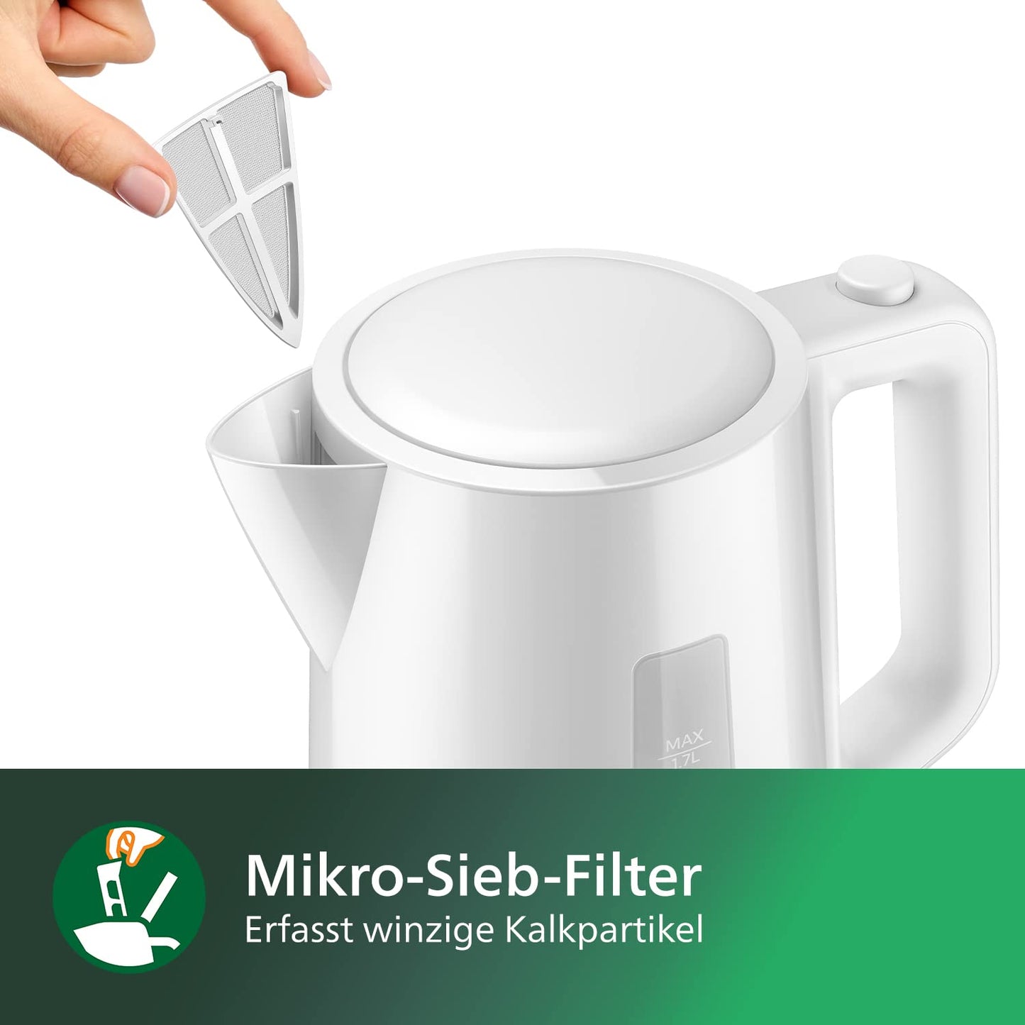 Philips Wasserkocher – 1.7 L Fassungsvermögen mit Kontrollanzeige, Pirouettenbasis, schwarz (HD9318/20)