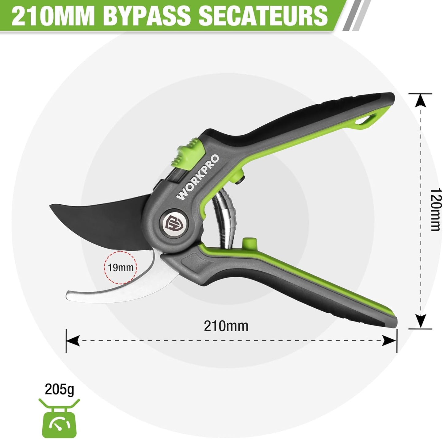WORKPRO Bypass Gartenschere 210mm, professionelle Astschere mit SK5 Klinge für frische Zweige, ideales Gartenwerkzeug für Pfropfen, Beschneiden, Ernten, Pflanzenschere Baumschere für Gartenarbeit