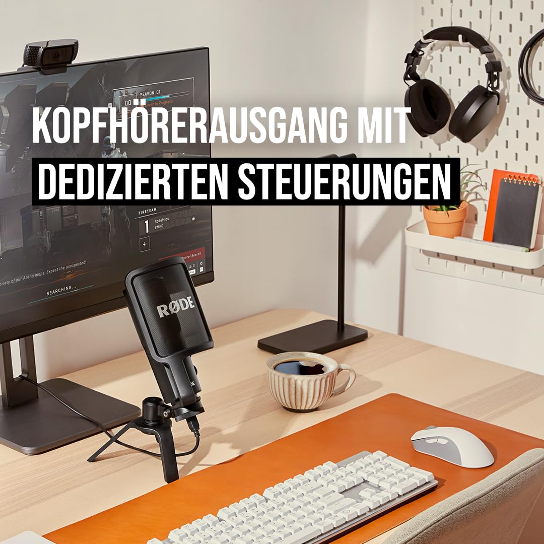 RØDE NT-USB+ Professionelles USB-Mikrofon für Profi-Audioaufnahmen direkt auf dem Computer oder Mobilgerät, schwarz