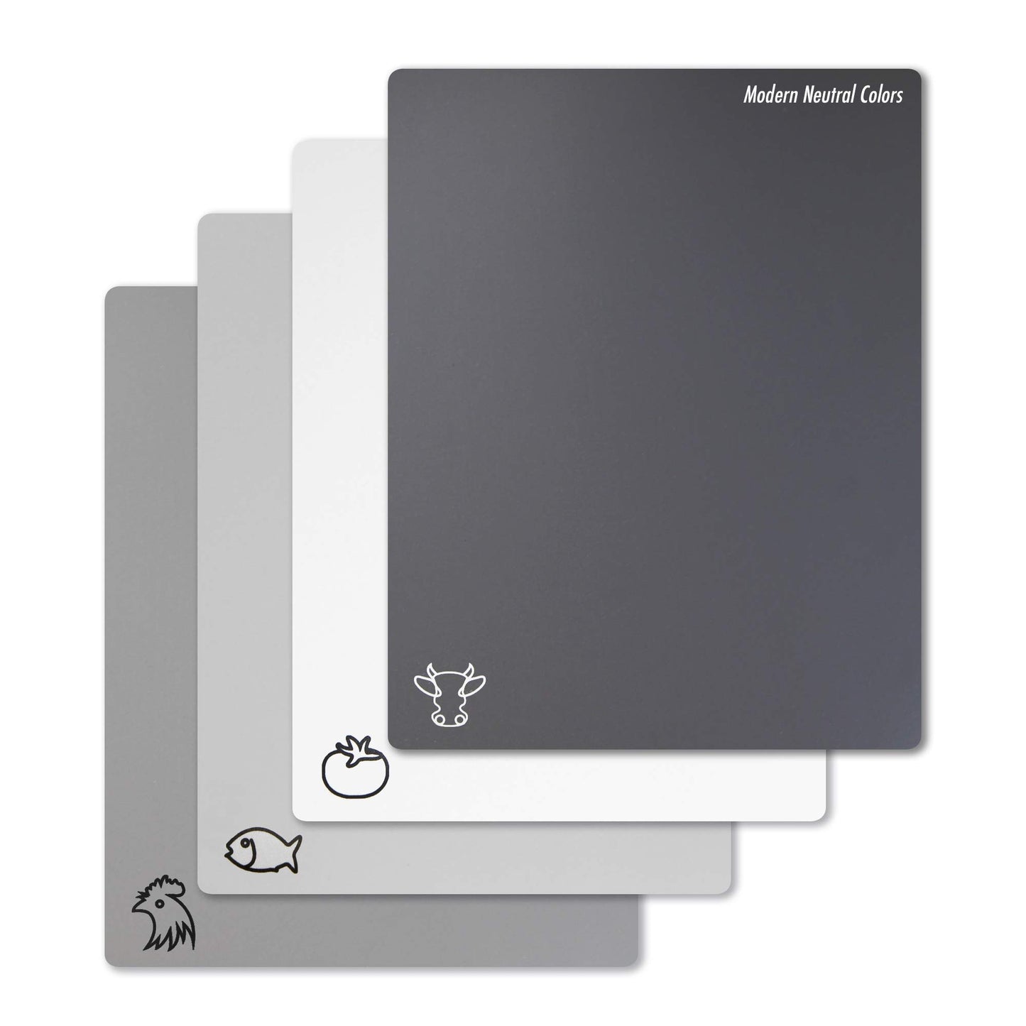 Kunststoff Schneidebretter für die Küche 4er Set, Fotouzy Flexible Matten mit Lebensmittel Symbolen, BPA-Free, Nicht Porös, Rutschfest, Spülmaschinenfest, Regenbogenfarben