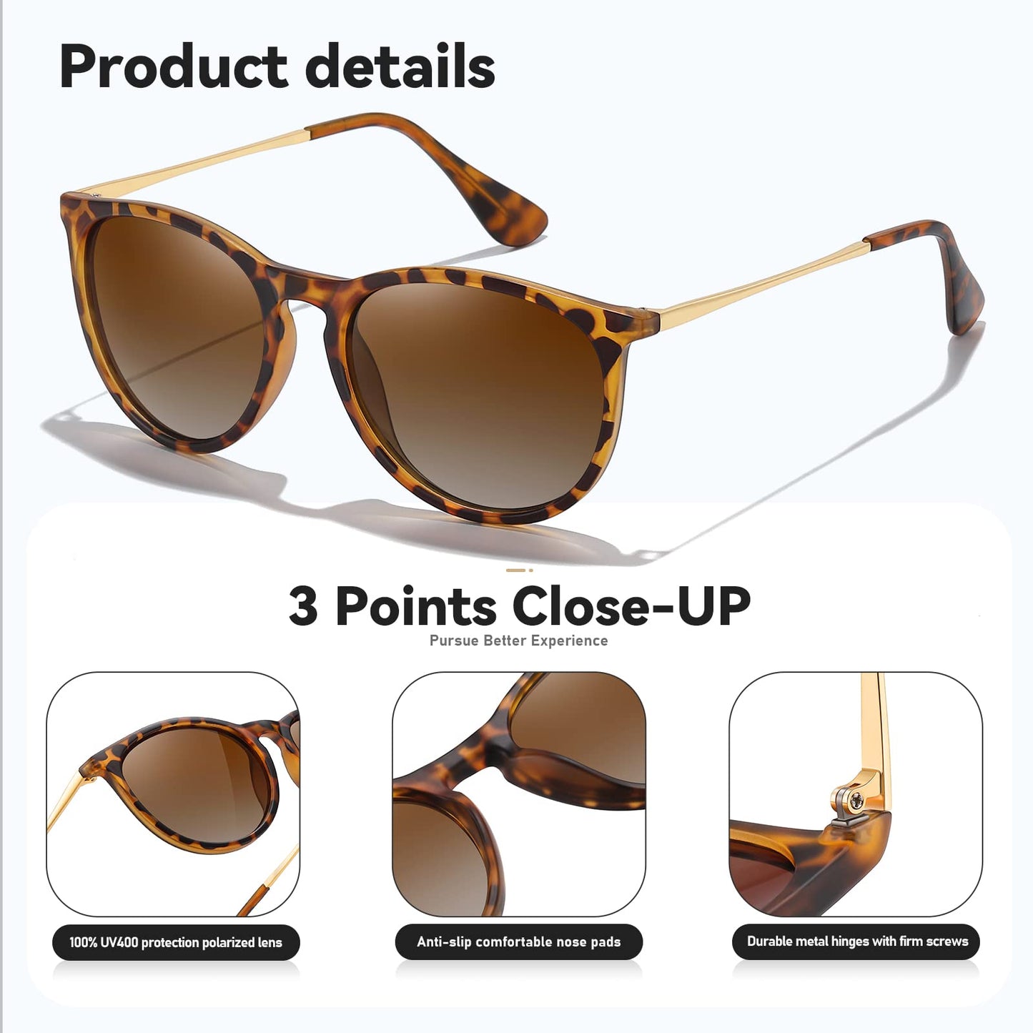 kunchu Sonnenbrille-Damen-Polarisierte-Sonnenbrille-Rund-UV400-im-Retro-Sonnenbrille-für-Damen & Herren Schutz Vintage