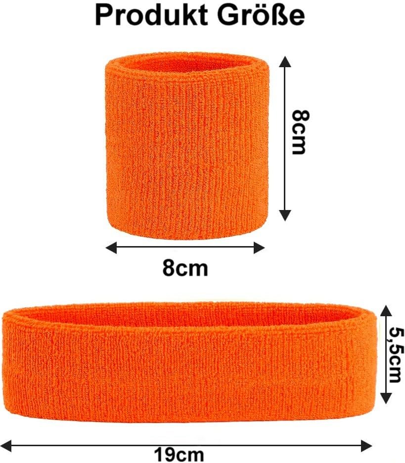 Hatstar 3-teiliges Schweißband Set | 1x Stirnband + 2X Schweißbänder für Handgelenke | Stirnband Damen & Herren | Accessoire für Karneval & Fasching Aerobic Kostüm