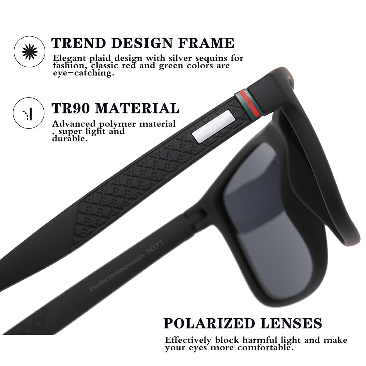 Perfectmiaoxuan Polarisierte Sonnenbrille Herren/Damen ; Vintage/Klassisch/Elegant Brillengestell; HD-Pilotobjektive; Golf/Fahren/Angeln/Reisebrille/Outdoor-Sportarten Mode Sonnenbrille