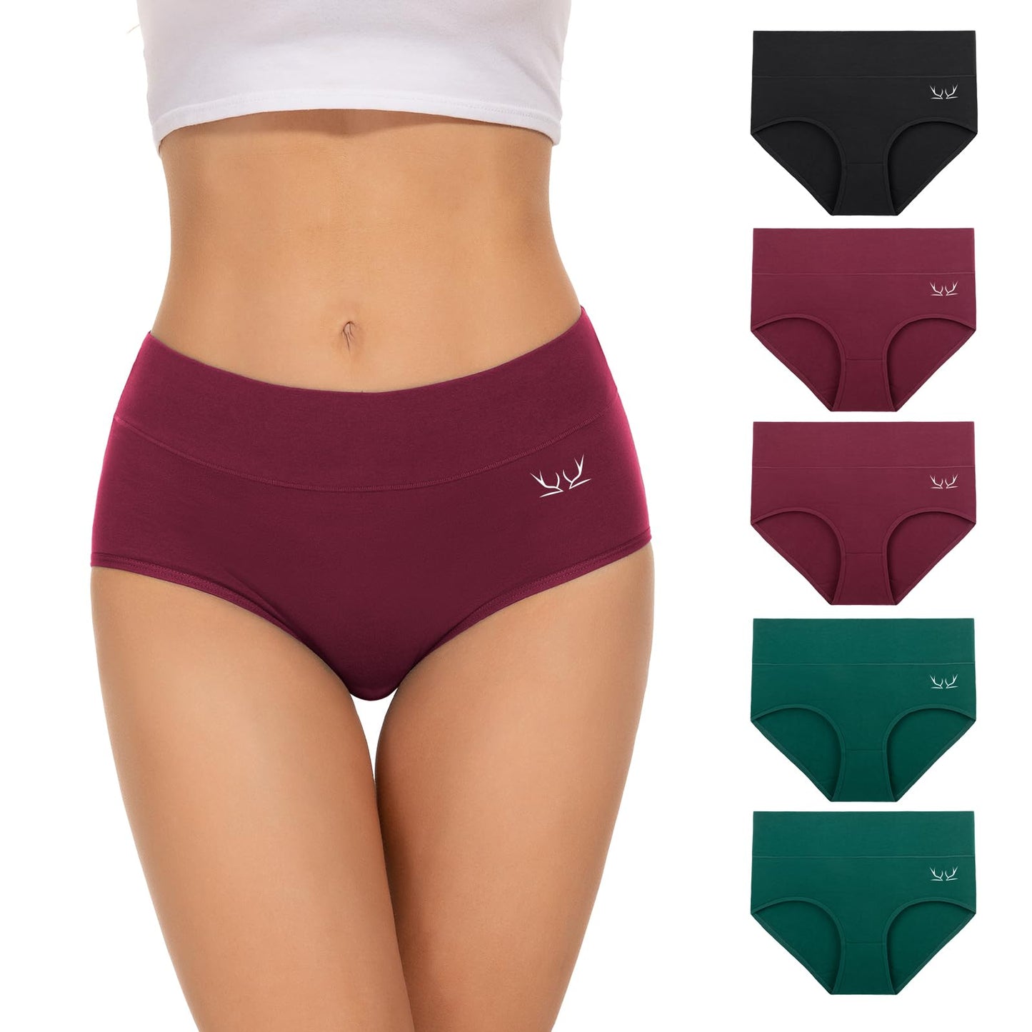 TANSTC Women’s Underwear 5-Pack High Waist Stretch Cotton Panties