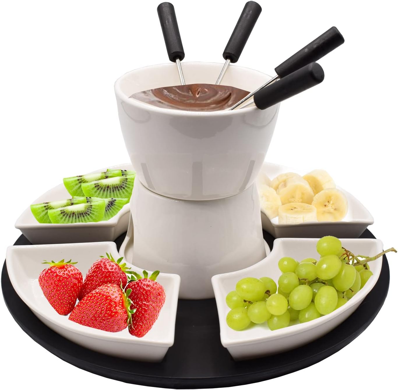 BeBuy24 Fondueset 11 teilig Keramik Porzellan Schokofondue Käsefondue Fondue Set Schoko Käse