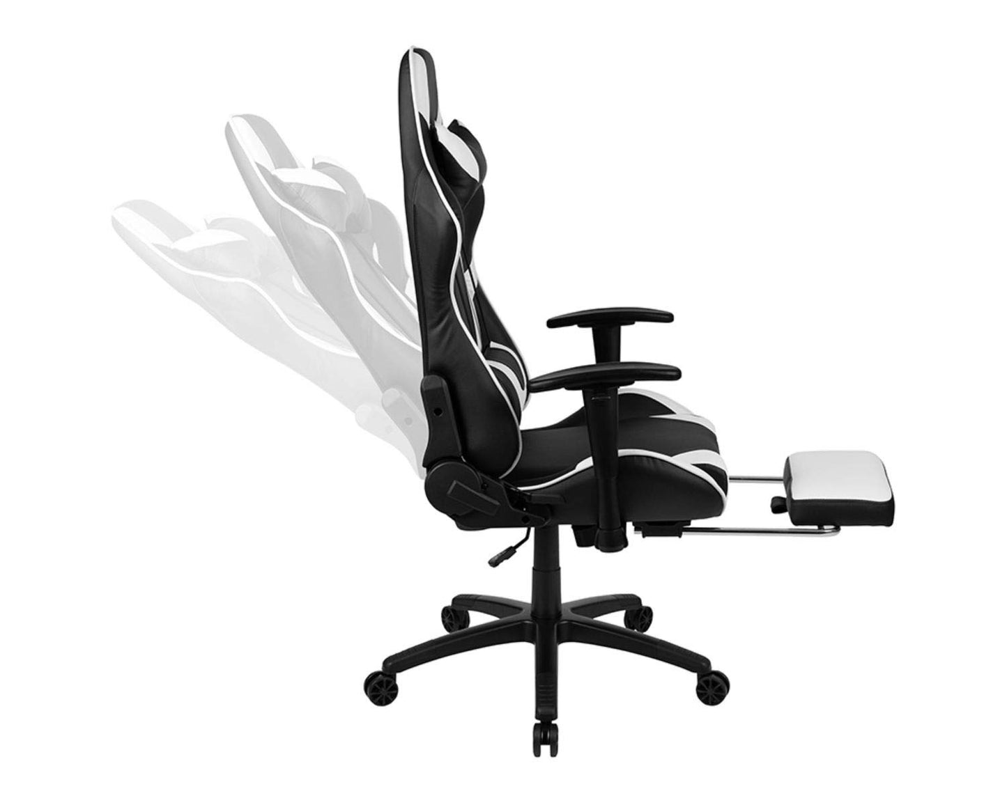 Flash Furniture X30 Gaming-Stuhl, ergonomischer Bürostuhl für PC- und Gaming-Setups, verstellbarer Rennsport-Stuhl mit vollständig verstellbarer Rückenunterstützung, schwarz mit weißer Verzierung