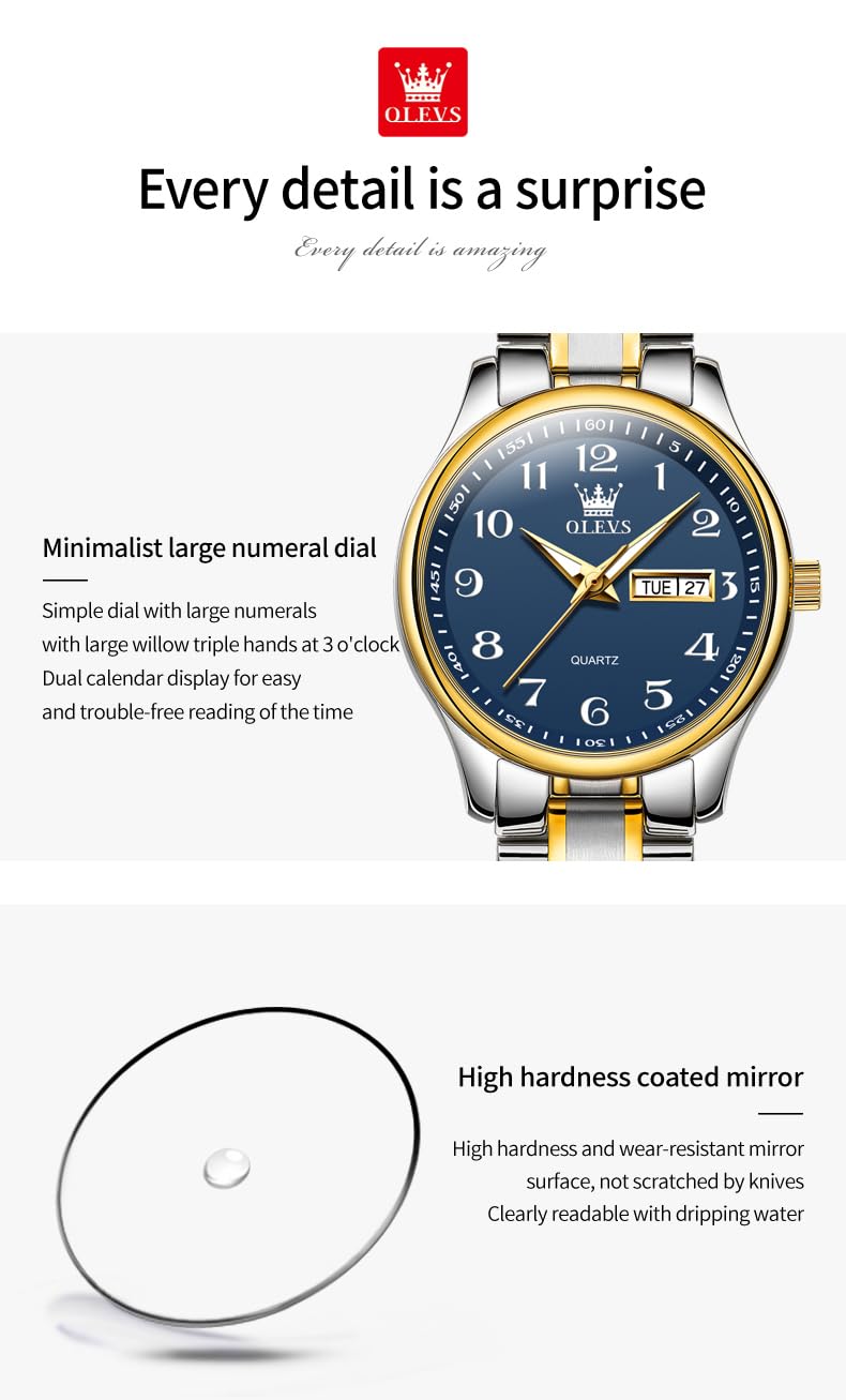 OLEVS Damenuhren Gold Silber Leicht zu Lesen Armbanduhren für Damen mit Kleines Gesicht Tag Datum Edelstahlband wasserdichte