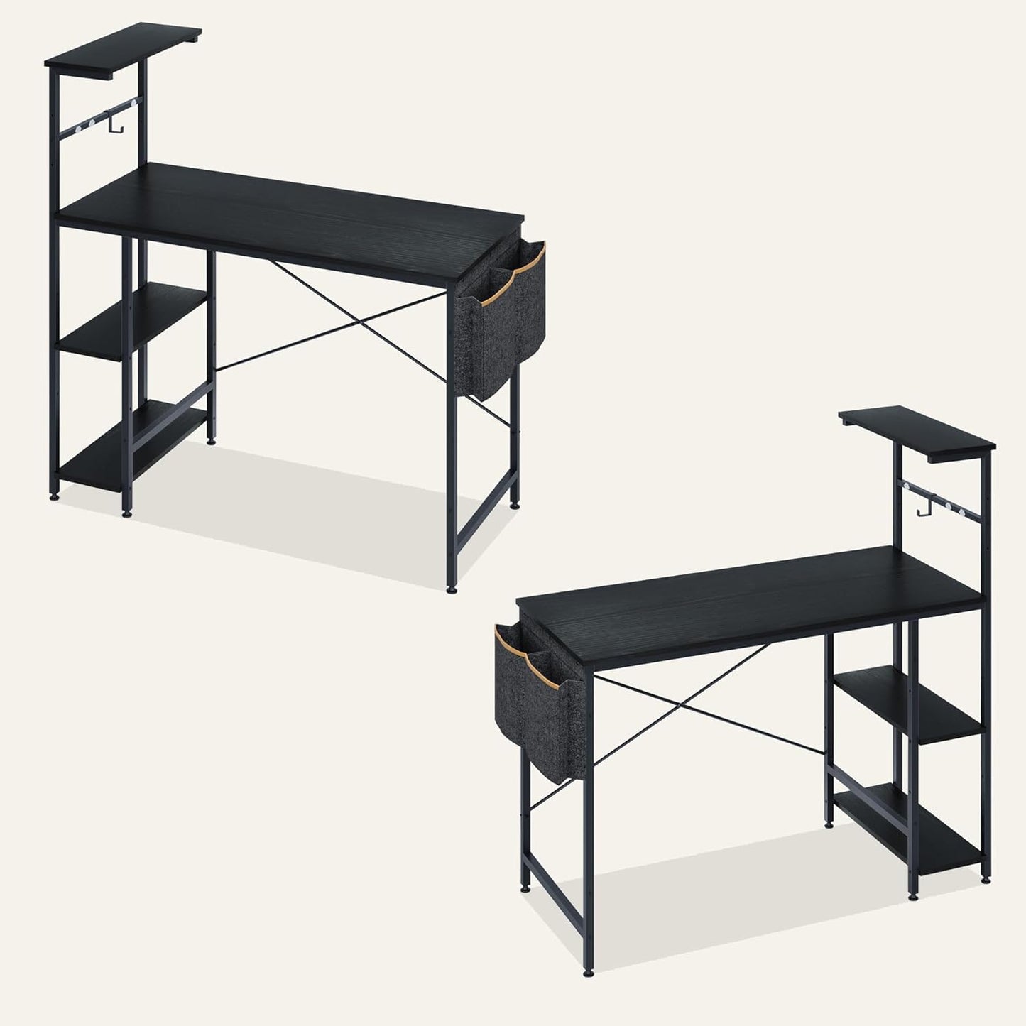Bestier 113CM Eck-Computertisch mit Steckdosen Computertisch mit LED-Leuchten Umkehrbarer Schreibtisch mit Seitentasche Aufbewahrungstasche & Zubehöraufhänger für Home Office Small Space Weiß
