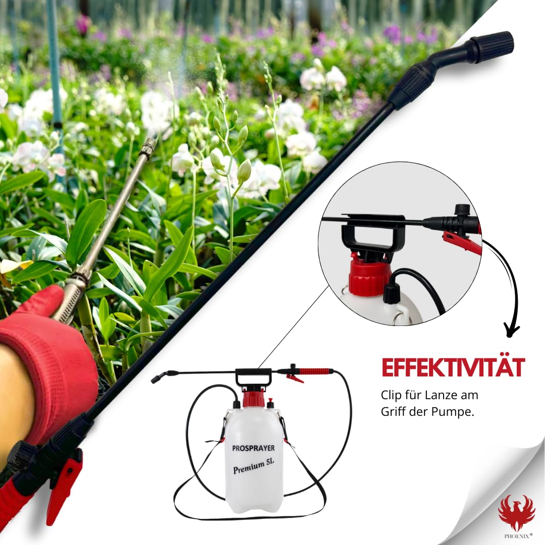 Phoenix - Drucksprüher Manueller Pumpsprühflasche mit Verstellbarer Lanze und Schultergurt - Perfekt für Gartenarbeit, Unkrautbekämpfung, Herbizid- und Insektizid-Anwendung
