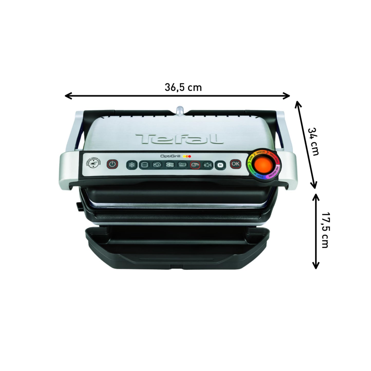 Tefal OptiGrill contact grill, 6 programs, cooking level indicator, removable plates, manual mode, electric grill, black, GC705816