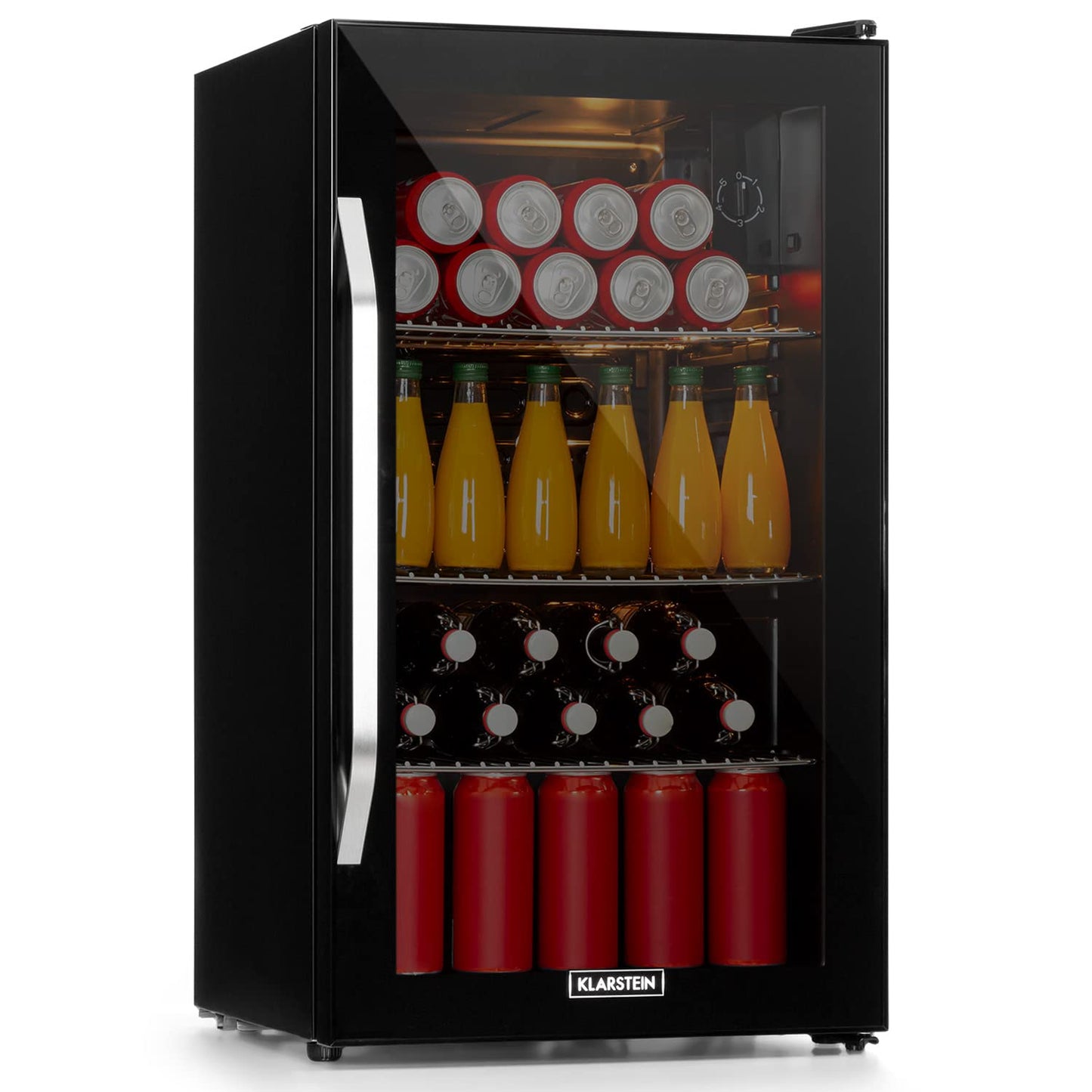 Klarstein Mini Fridge with Glass Door, Mini, for Room, Drinks Fridge Small with Adjustable Shelves, with Waveform Racks, 60 Liter Refrigerator Quiet
