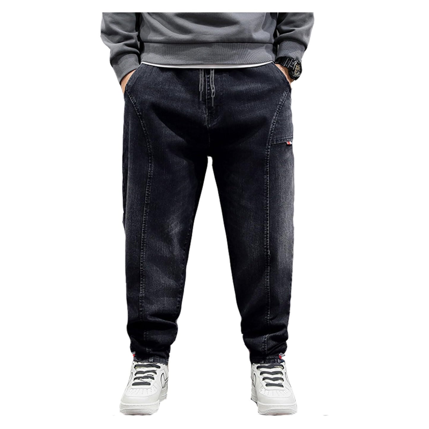 Oversized Men’s Baggy Jeans – Stretch Loose Fit High Waist Denim Pants