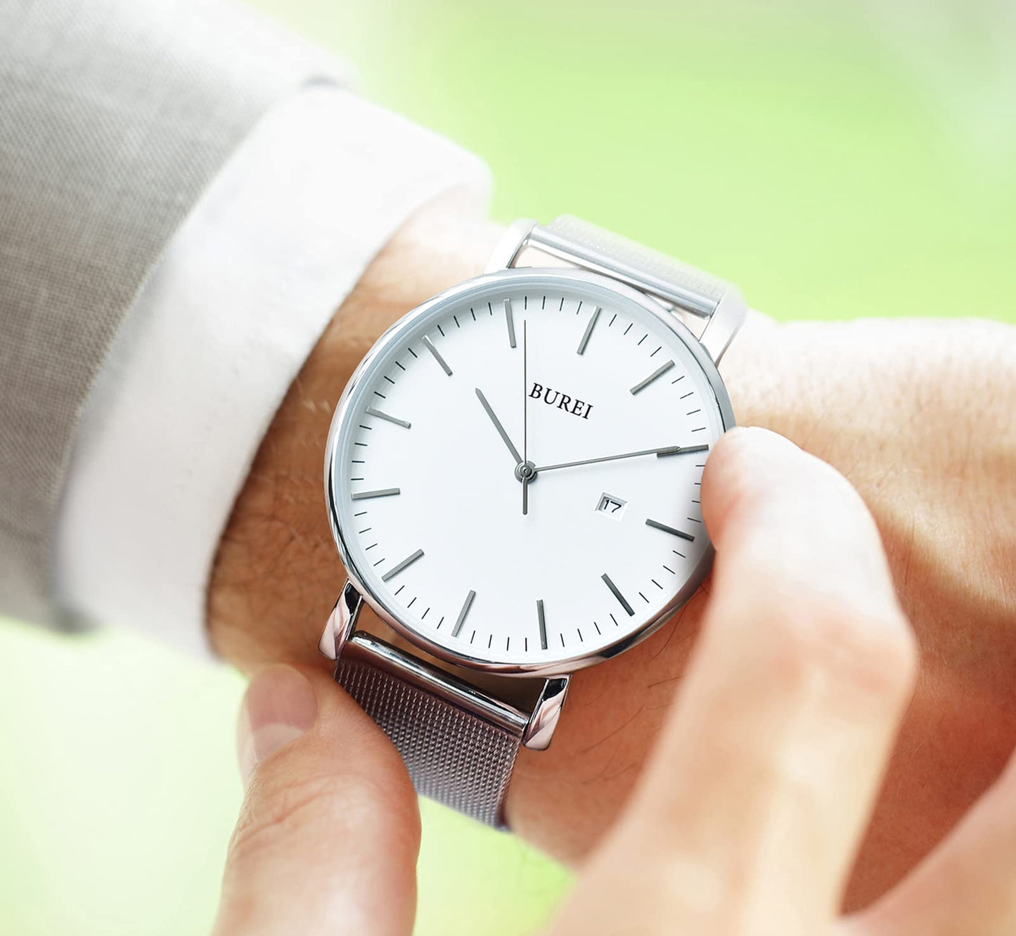 BUREI Ultra Dünne Uhren Herren Schwarze Analoges Datum Armbanduhr Herren mit Japanisches Quarzwerk, Geschenke für Männer
