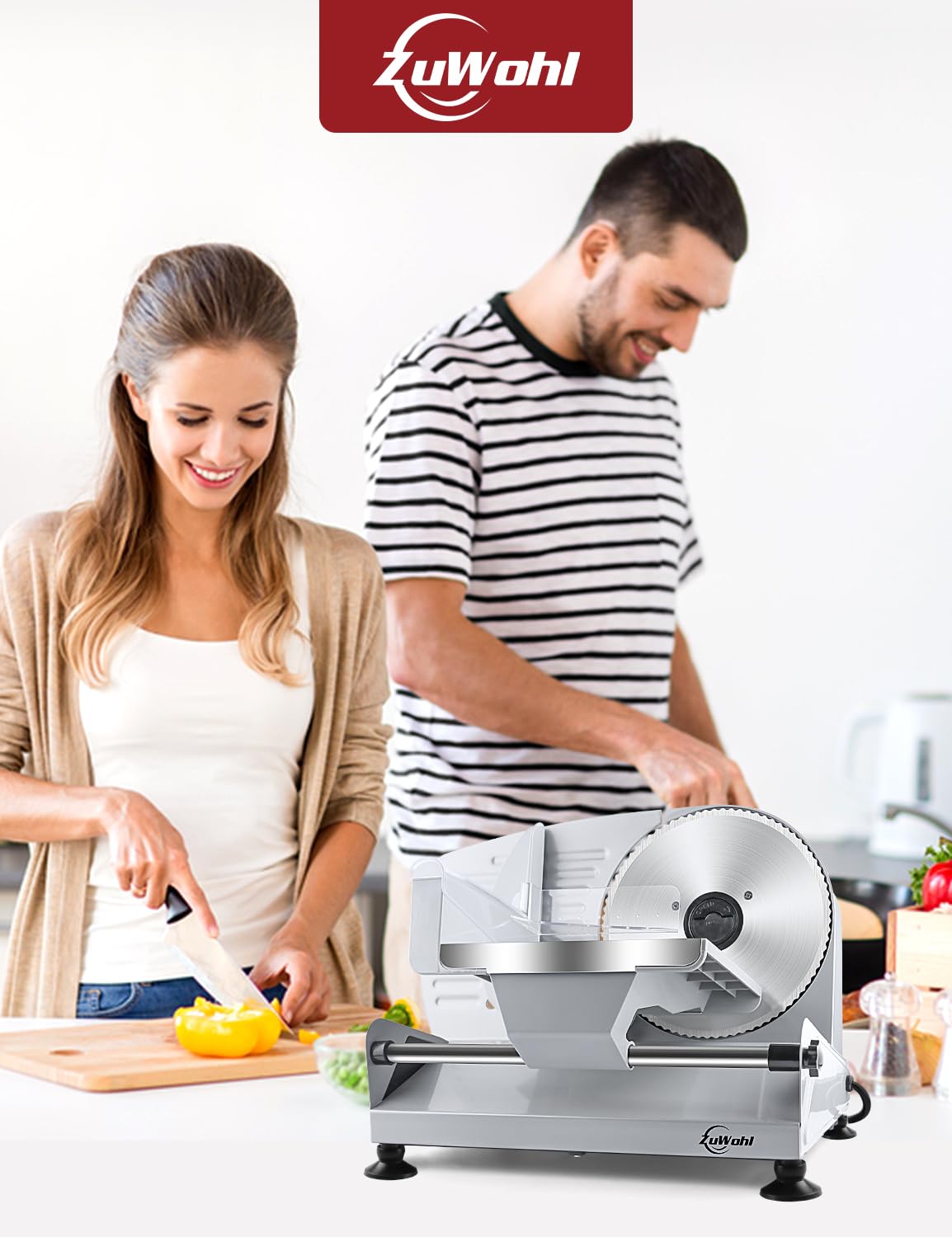 200Watt Electric All-Purpose Slicer Stainless Steel - Adjustable Food Processor 0 to 15mm - 2 Blades - Sausage Slicer - Bread Slicer, Ham Slicer, Electric Knife Meat & Cheese