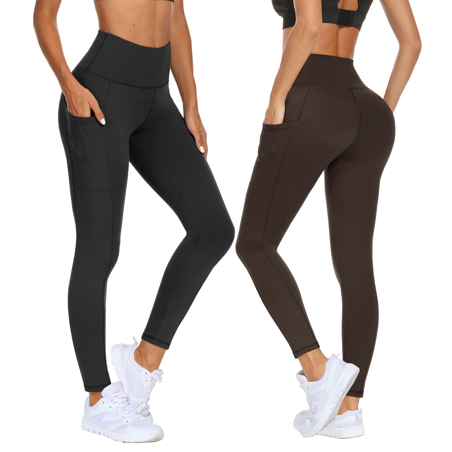 2-Pack Women’s High Waist Sport Leggings – With Pockets, Squat-Proof
