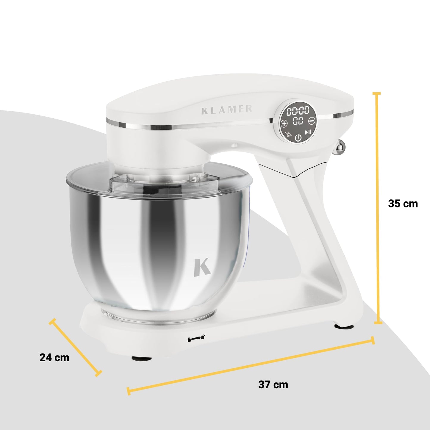 KLAMER Küchenmaschine 1800W, Knetmaschine Brotteig mit Edelstahl-Rührschüssel 6 L, 10 Stufen mit Timer, Planetenrührwerk, Rührbesen, Knethaken, Schneebesen & Sichtdeckel (schwarz)