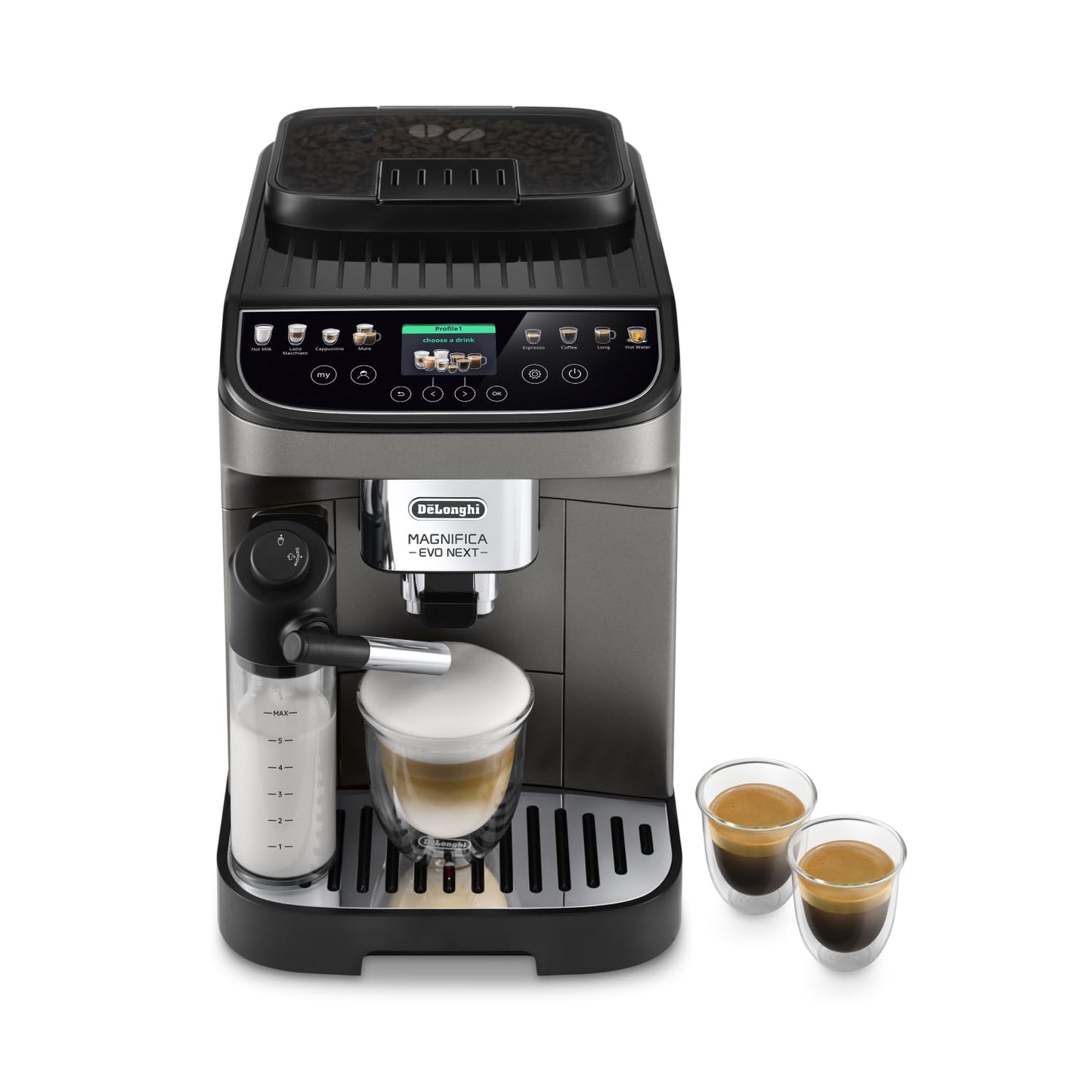 De'Longhi Magnifica Evo ECAM 292.81.B Kaffeevollautomat mit LatteCrema Milchsystem, 7 Direktwahltasten für Cappuccino, Espresso und weitere Kaffeespezialitäten, 2-Tassen-Funktion, Schwarz