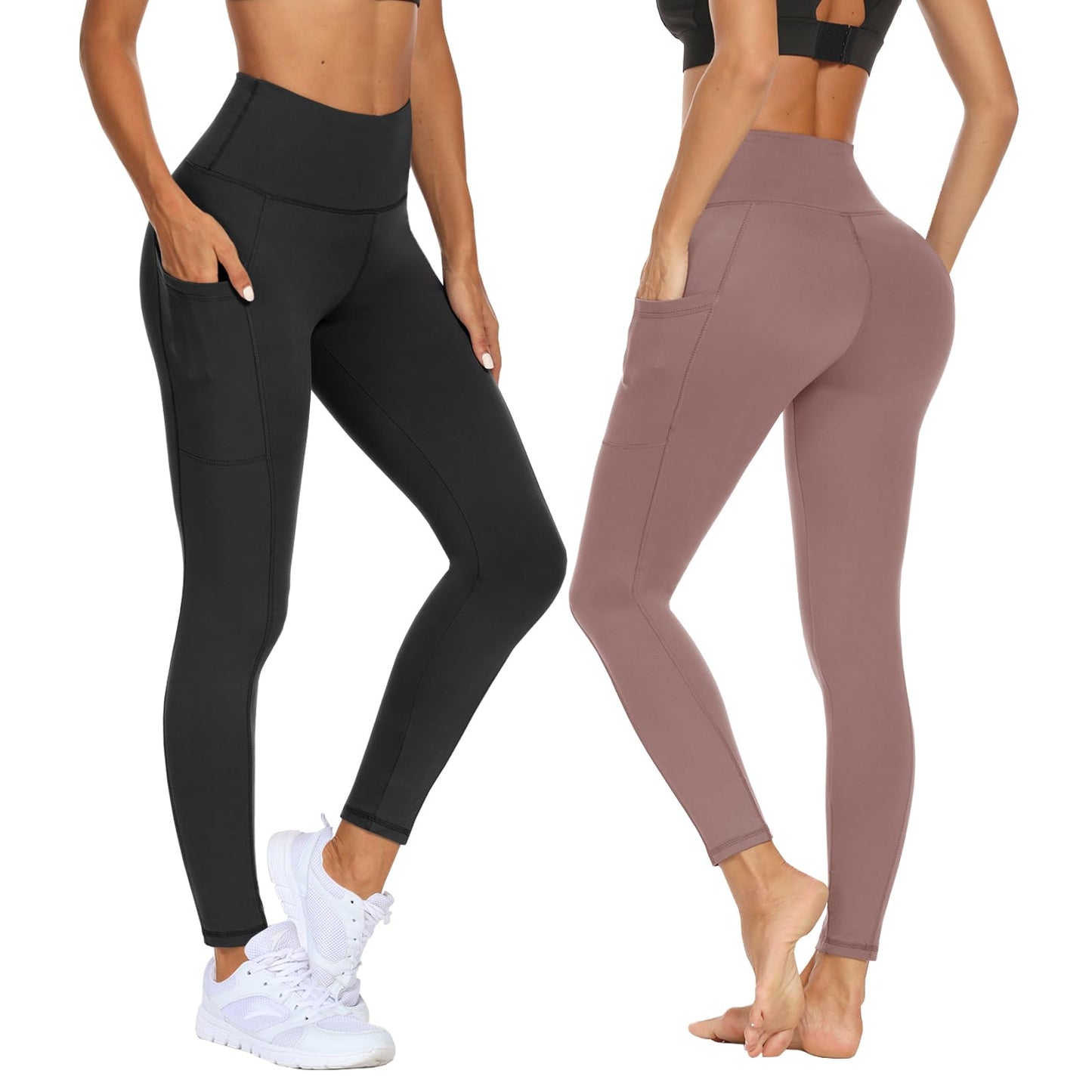 2-Pack Women’s High Waist Sport Leggings – With Pockets, Squat-Proof