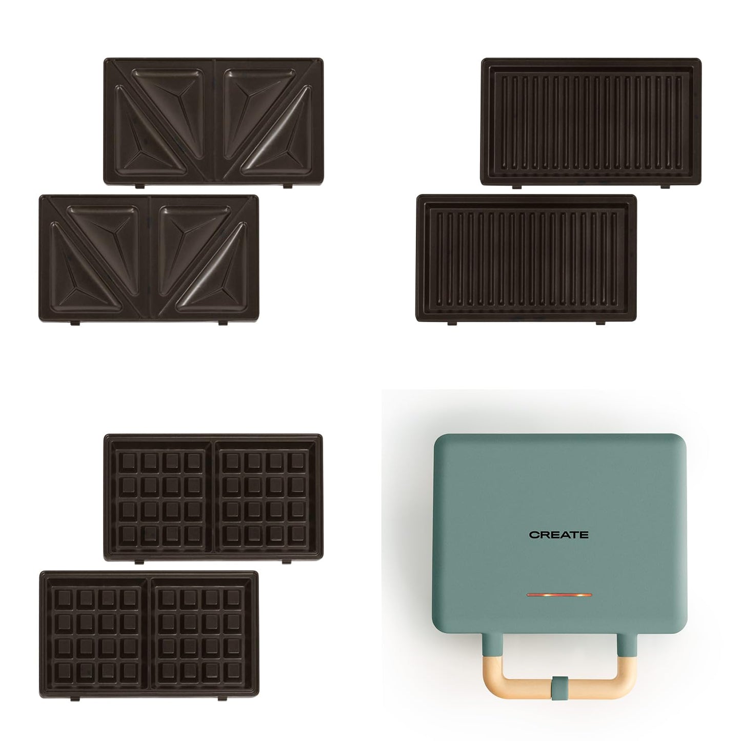 CREATE/STONE STUDIO/Sandwichmaker und Waffeleisen in Rosa-Barbie / 2 austauschbare Antihaftplatten, 1 Scheibe, 100º Offnung, BPA-frei, 105º Öffnung, Cool-Touch-Griff, 600W