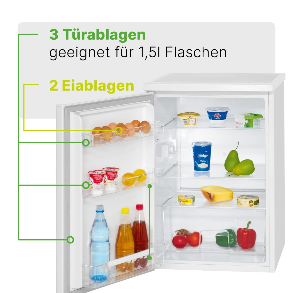 Bomann® refrigerator without freezer compartment with 133L usable capacity | 3 shelves | small with vegetable compartment & changeable door hinge | quiet table refrigerator | H: 84.5 x W: 56 x D: 57.5cm | VS 2185.1 inox