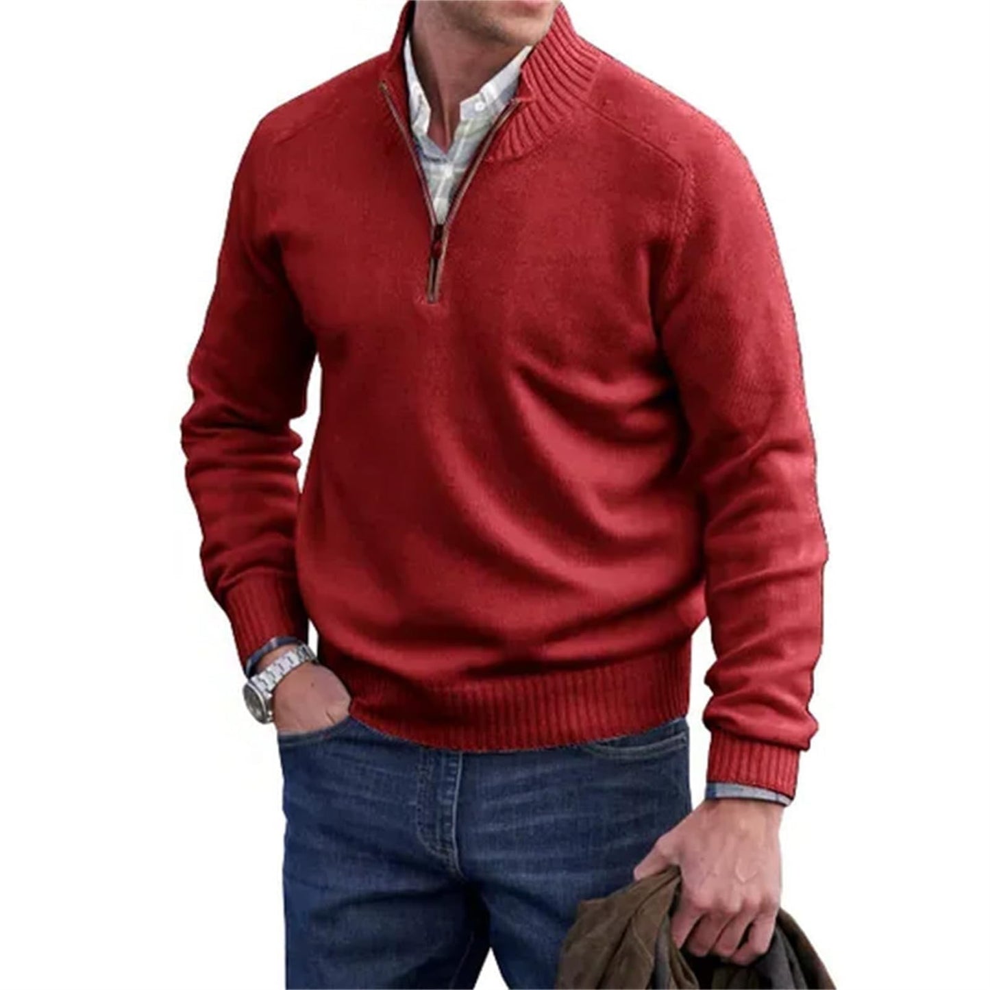 Men’s Cashmere Quarter-Zip Sweater – Soft Knit Stand Collar Pullover