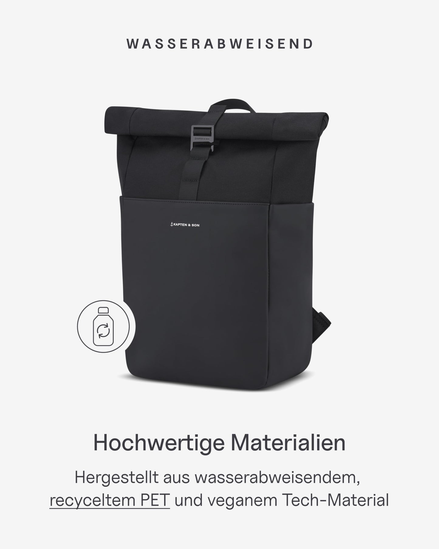Kapten & Son Lund Basic Backpack 14–16L – Rolltop Travel Backpack