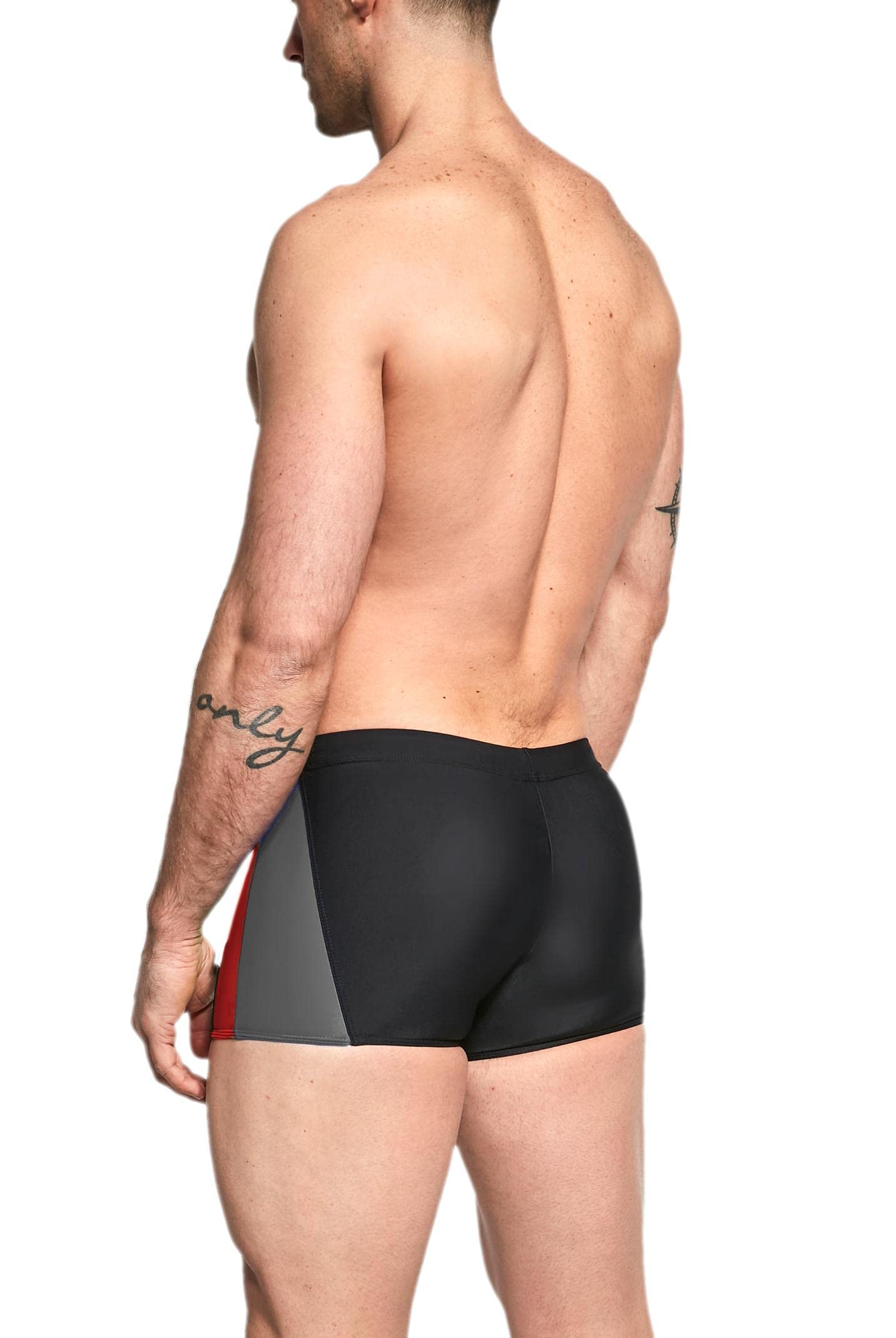 Men’s Short Swim Briefs – Asymmetric Design with Side Stripe