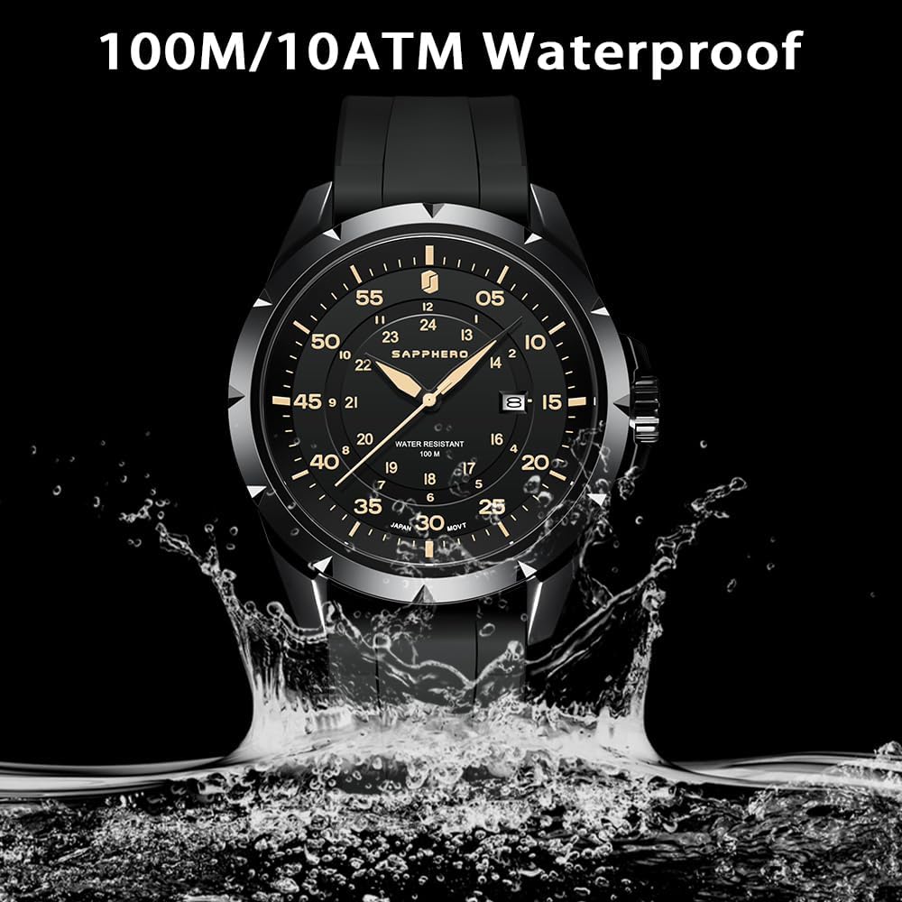 SAPPHERO Uhr Herren Silikonarmband Wasserdicht 10ATM Armbanduhr Herren Japanisches Quarzwerk Edelstahlgehäuse Date Design Sportliches Lässig Business Uhren fur Männer