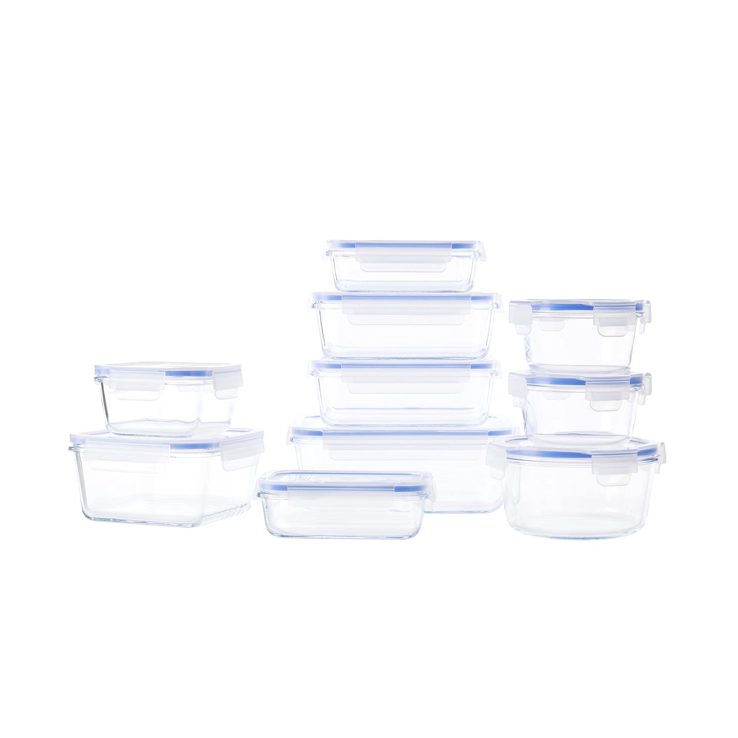 Frischhaltedosen aus Glas für Lebensmittel, 14er-Pack (7 Behälter + 7 Deckel), BPA-freie (7er Pack) , Transparent, Blau