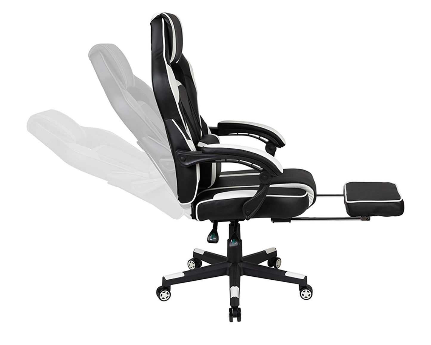 Flash Furniture X30 Gaming-Stuhl, ergonomischer Bürostuhl für PC- und Gaming-Setups, verstellbarer Rennsport-Stuhl mit vollständig verstellbarer Rückenunterstützung, schwarz mit weißer Verzierung
