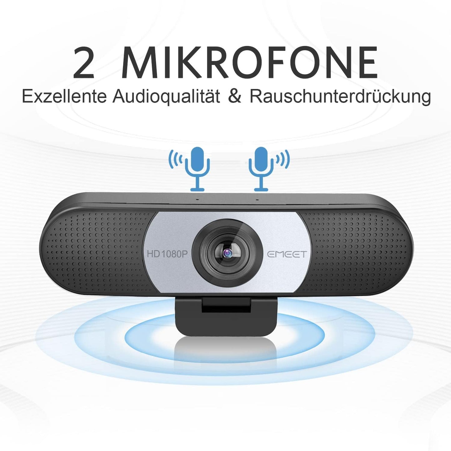 EMEET Full HD Webcam - C960 1080P Webcam mit Objektivabdeckung & Dual Mikrofon, 90 ° Streaming Kamera mit Automatische Lichtkorrektur, Plug & Play, für Linux, Win10, Mac OS