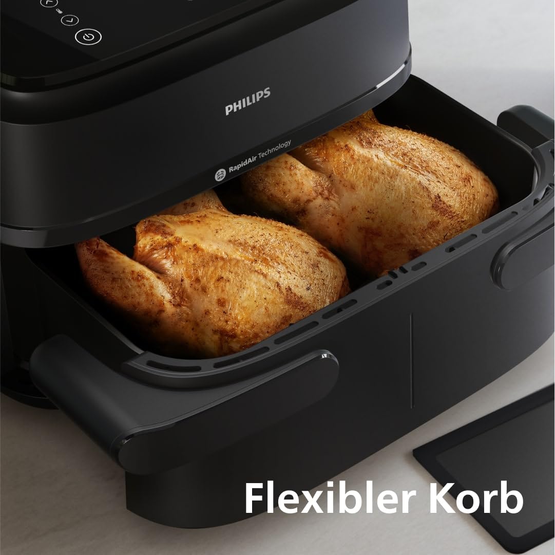 Philips Airfryer Dual Basket 3000 Series, 9L, 2 Körbe, 2 Gerichte gleichzeitig fertig, RapidAir Plus Heißlufttechnologie, 90% weniger Fett, Energieeffizient, HomeID Rezepte-App