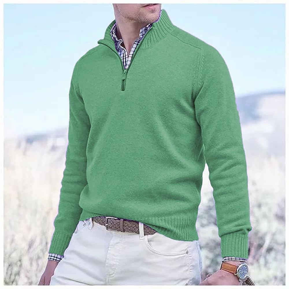 Men’s Cashmere Quarter-Zip Sweater – Soft Knit Stand Collar Pullover
