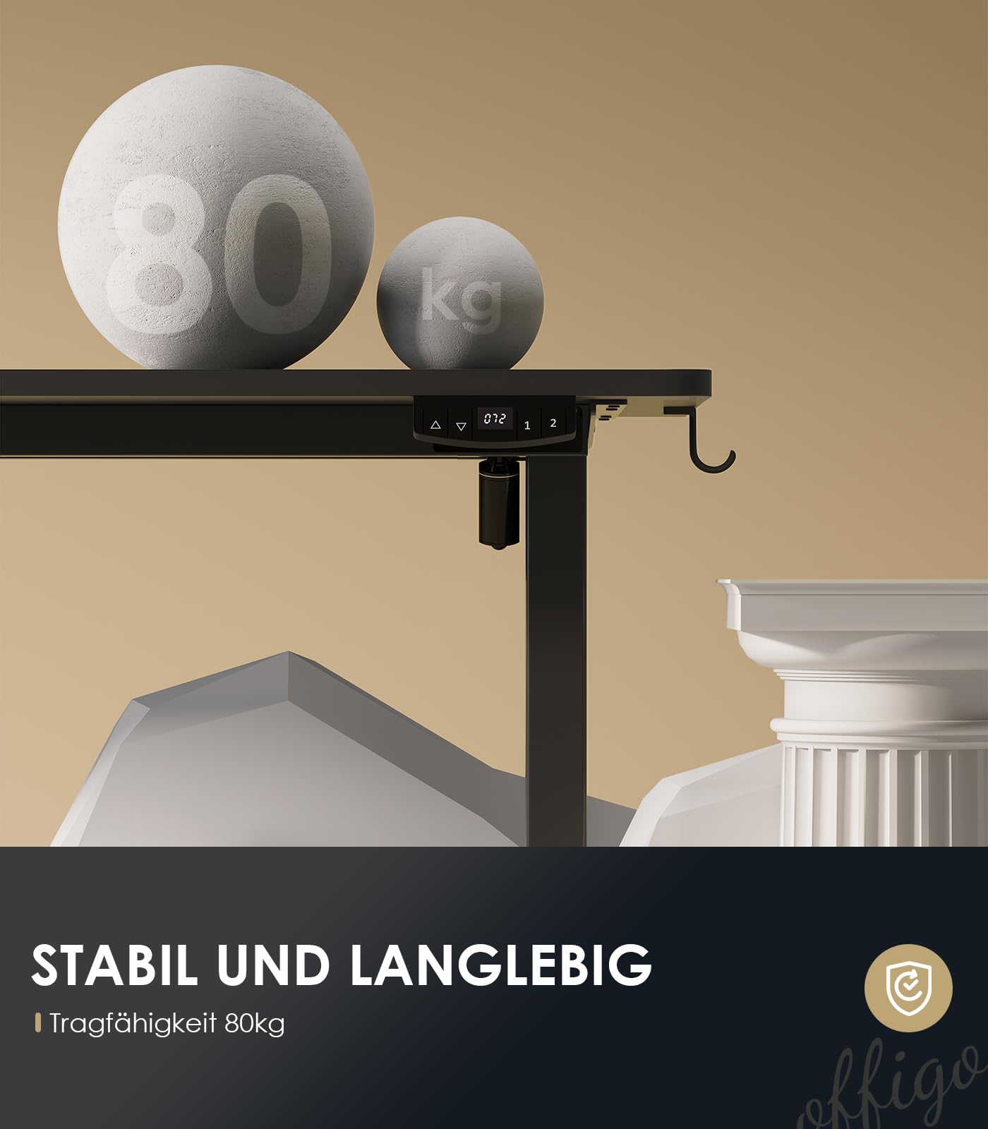 OffiGo Höhenverstellbarer Schreibtisch, 180cm, Elektrischer Schreibtisch mit USB, Schreibtisch Höhenverstellbar mit 2 Memory Funktion, Tisch Höhenverstellbar für Büro, Zuhause, Gaming, Schwarz