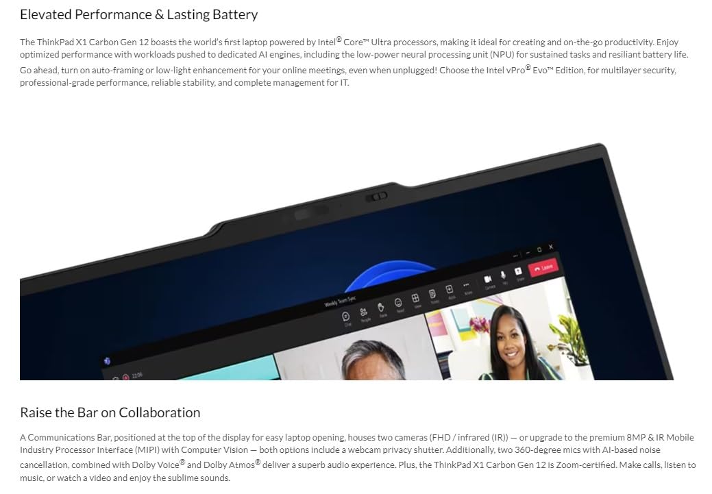 Lenovo ThinkPad X1 Carbon Gen 12 – 14" Touch, Intel Ultra 7 165U, 32GB RAM, 1TB SSD