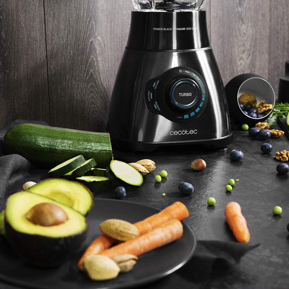 Cecotec Standmixer Power Black Titanium 1800MAX Blend It, 1800 W maximale Leistung, 5 Geschwindigkeiten, 6 Klingen aus Edelstahl, Ice-Crush-Funktion, Turbo- und Smoothie-Funktion, AutoClean-Funktion