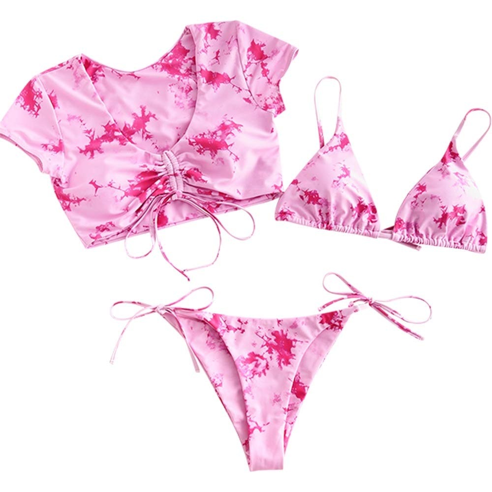 ZAFUL Padded Bikini Set Tie-Dye Triangle Top Low Waist Swim Shorts