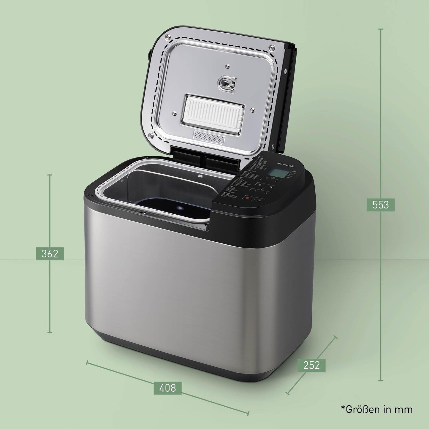 Panasonic Premium Grau Vollautomatischer Brotbackautomat, horizontales Design und Hefespender, 32 automatische Programme, zwei Temperatursensoren, 13-Stunden-Zeitvorwahl, Grau