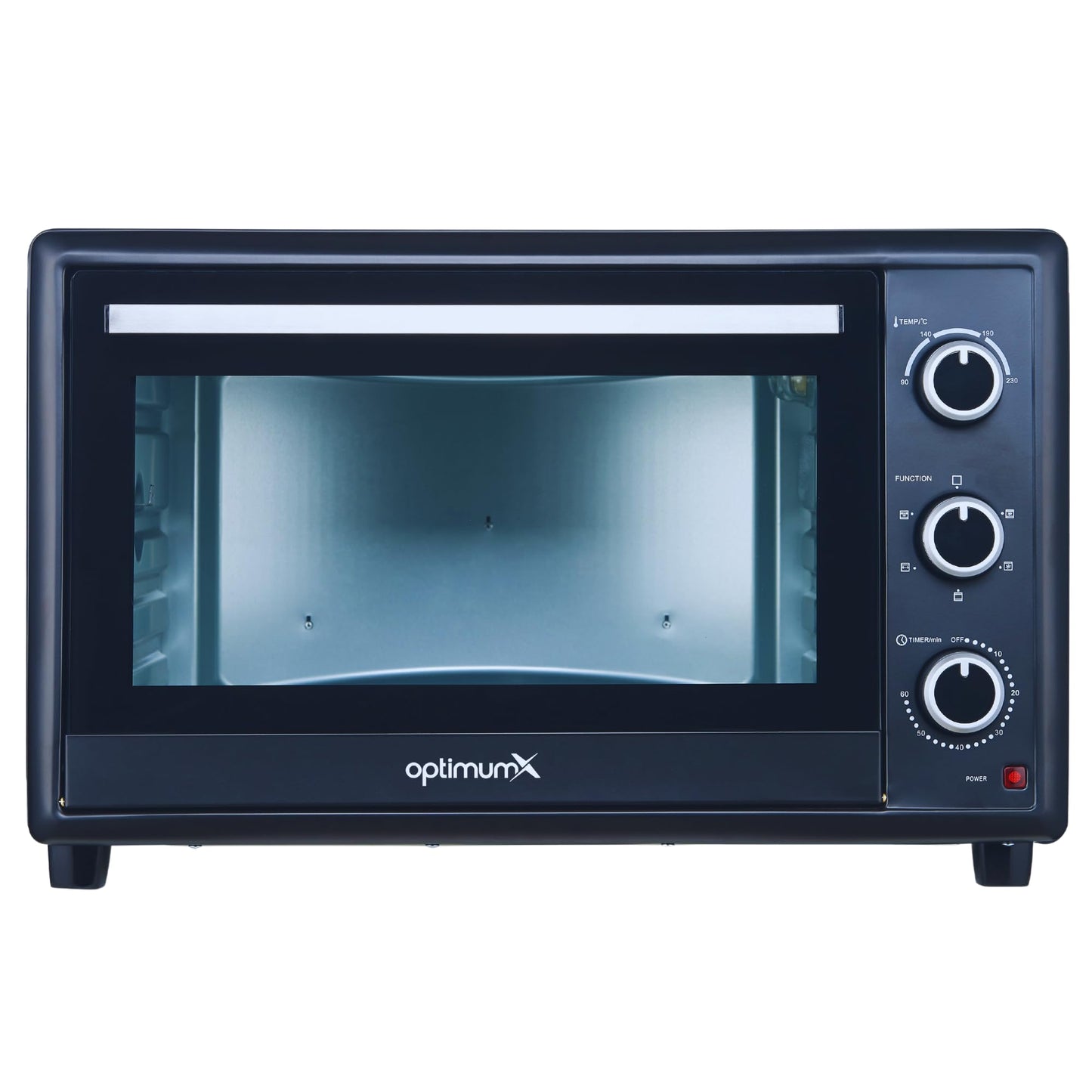 OptimumX 20 L Minibackofen, Klein mini Backofen mit Umluft, 60 Min Timer, Pizza-Ofen, 1380 W, Schwarz