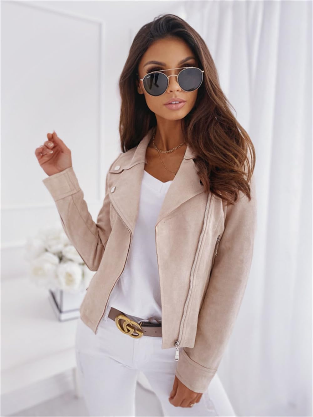 Women's Short Moto Biker Jacket – Lightweight Transitional Coat