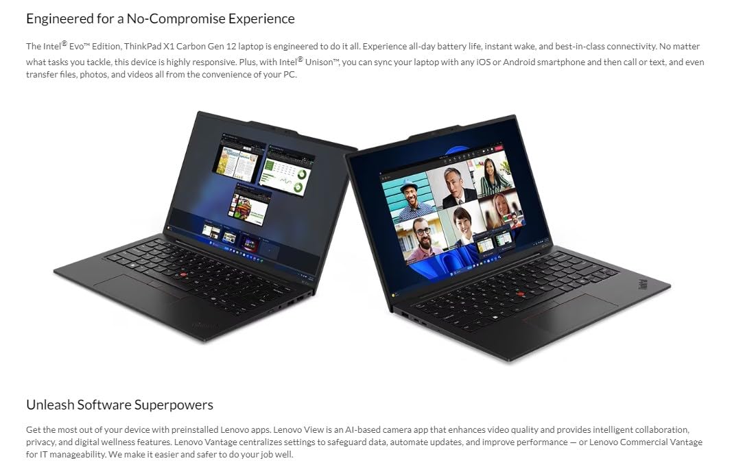 Lenovo ThinkPad X1 Carbon Gen 12 – 14" Touch, Intel Ultra 7 165U, 32GB RAM, 1TB SSD