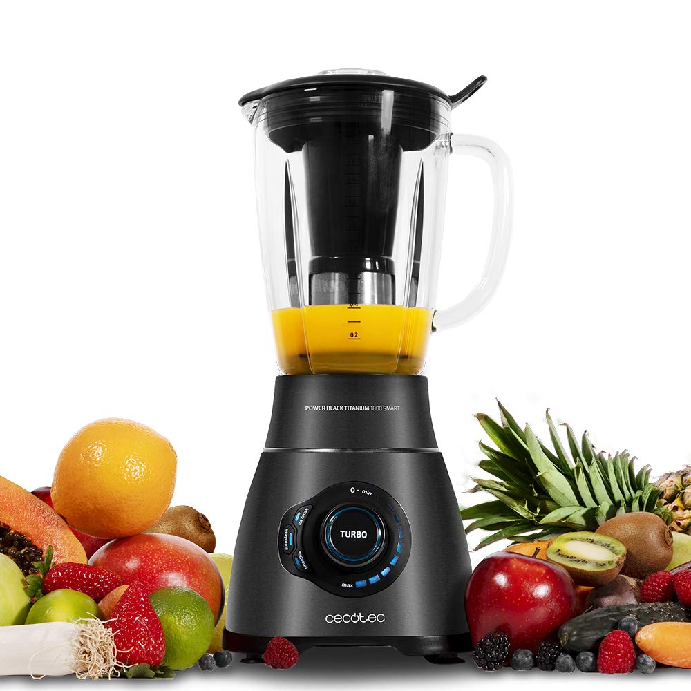 Cecotec Standmixer Power Black Titanium 1800MAX Blend It, 1800 W maximale Leistung, 5 Geschwindigkeiten, 6 Klingen aus Edelstahl, Ice-Crush-Funktion, Turbo- und Smoothie-Funktion, AutoClean-Funktion