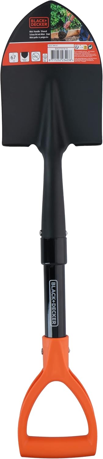 BLACK+DECKER Schaufel - 67 cm - 800 GR - Rostfrei - Kopf aus Karbonstahl und Stiel aus Glasfaser - Schwarz